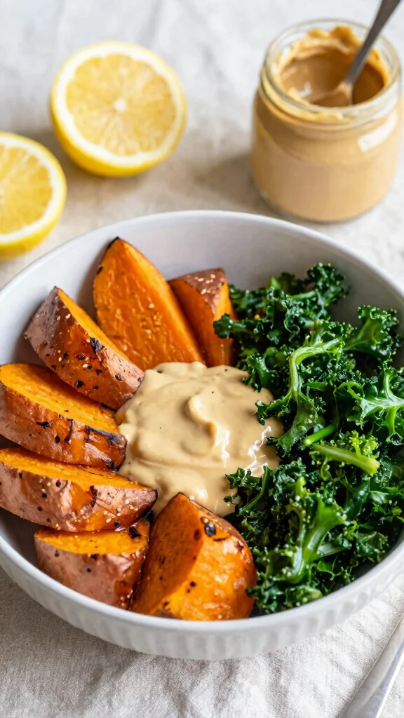 17 Lunch Ideas Healthy and Easy to Make - 7. Sweet Potato and Kale Bowl 1