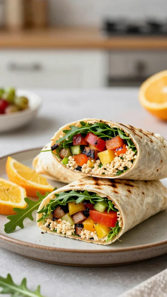17 Quick and Healthy Dinner Recipes Under 30 Minutes - 10. Grilled Vegetable & Hummus Wrap 1
