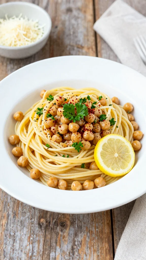17 Quick and Healthy Dinner Recipes Under 30 Minutes - 15. Garlic Lemon Chickpea Pasta 1