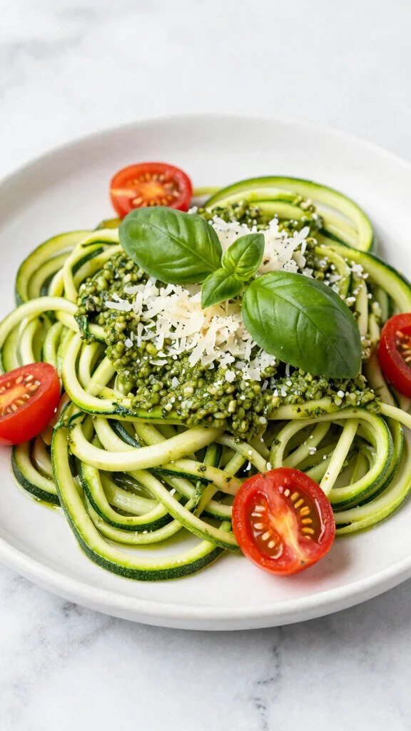 18 Easy and Healthy Dinner Recipes for Everyday Cooking - 5. Zucchini Noodles with Pesto 1