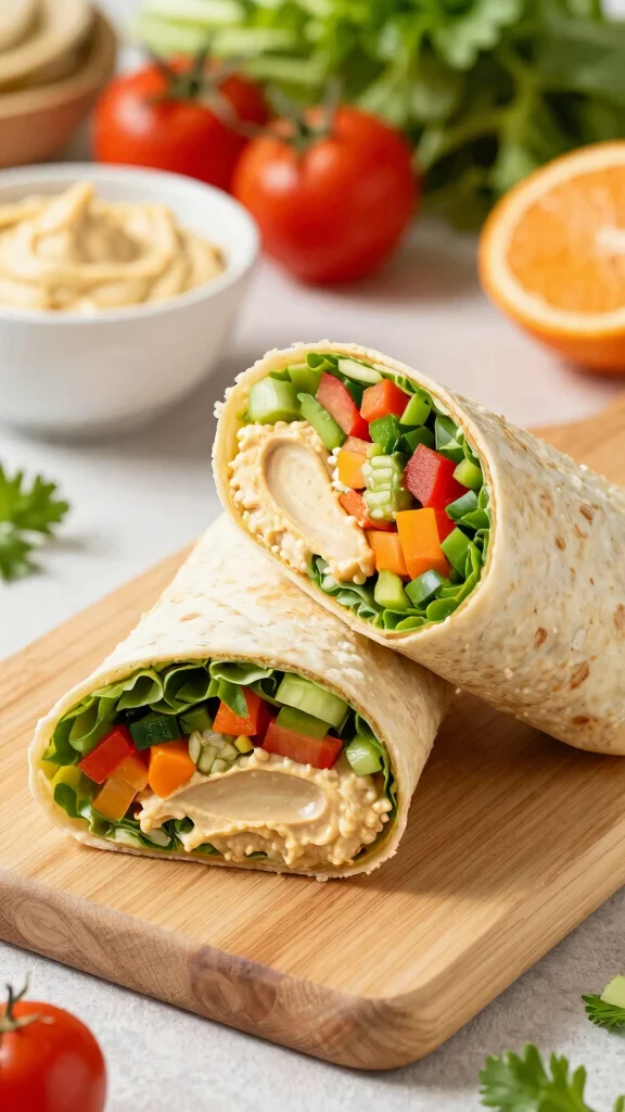 18 Healthy Easy Lunch Ideas for Busy Days - 10. Hummus and Veggie Wraps 1
