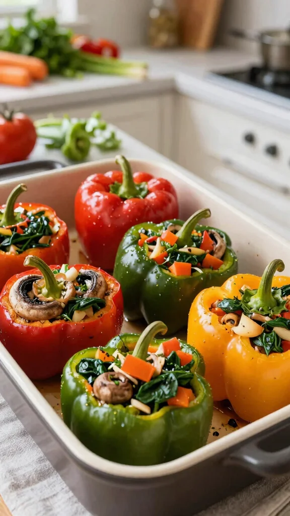 18 Healthy Fall Dinner Recipes You'll Love - 11. Mushroom and Spinach Stuffed Peppers 1