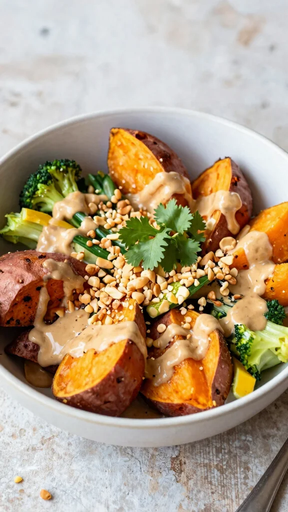 18 Healthy Food Ideas for Lunch You Can Try Today - 11. Thai Peanut Sweet Potato Buddha Bowl 1