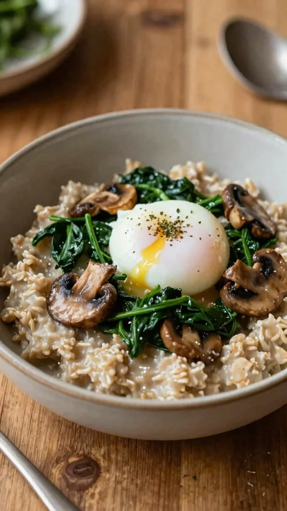 18 Healthy Food Ideas for Lunch You Can Try Today - 13. Savory Oatmeal with Spinach and Mushrooms 1