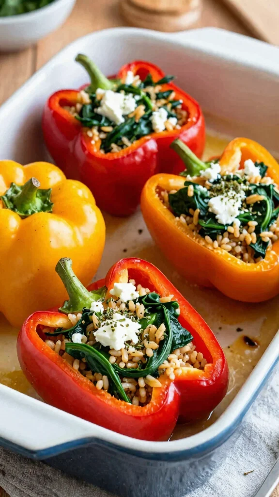 18 Healthy Food Ideas for Lunch You Can Try Today - 4. Spinach & Feta Stuffed Peppers 1