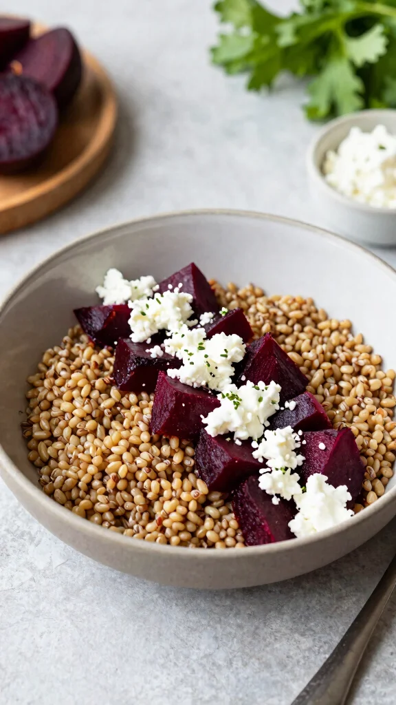 18 Healthy Lunch Bowls Packed with Flavor - 12. Farro with Roasted Beets & Goat Cheese Bowl 1