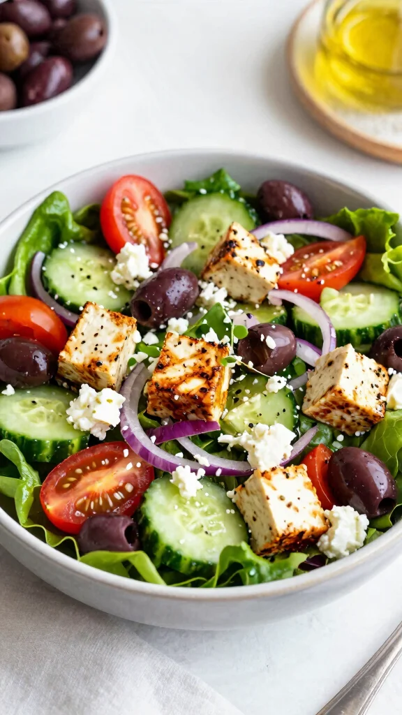 18 Healthy Lunch Bowls Packed with Flavor - 14. Greek Salad Bowl with Tofu 1