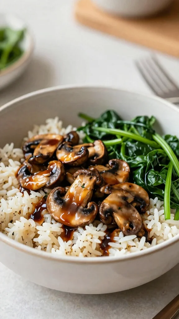 18 Healthy Lunch Bowls Packed with Flavor - 7. Mushroom & Spinach Rice Bowl 1