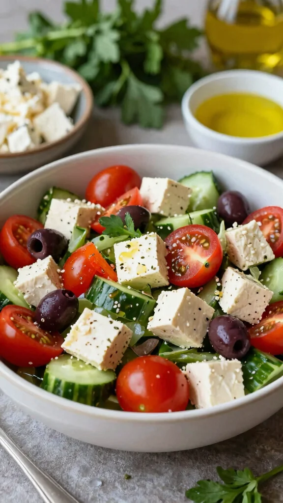 18 Healthy Lunch Meal Prep Ideas for the Week - 11. Greek Salad with Tofu 1