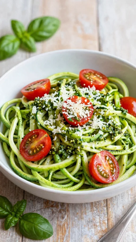 18 Healthy Lunch Recipes for Everyday Eating - 10. Zucchini Noodles with Pesto 1