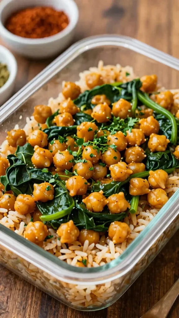 18 Healthy Meal Prep Lunch Ideas for Busy Weeks - 14. Curried Chickpeas & Spinach 1