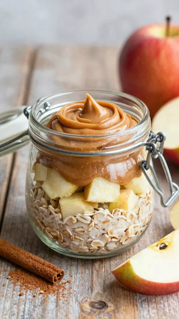 18 Healthy Meal Prep Lunch Ideas for Busy Weeks - 17. Apple & Almond Butter Overnight Oats 1