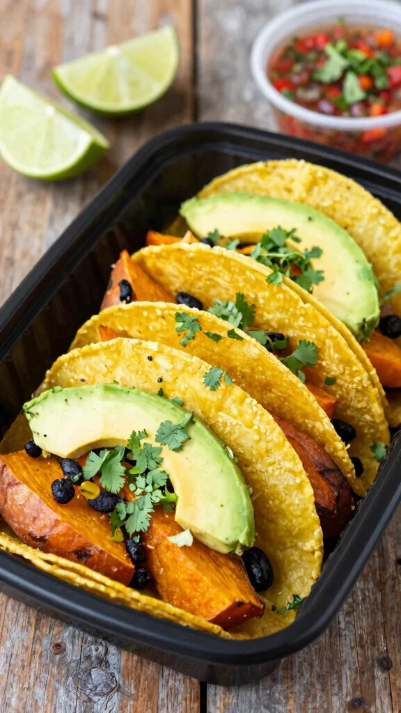18 Healthy Meal Prep Lunch Ideas for Busy Weeks - 3. Sweet Potato & Black Bean Tacos 1