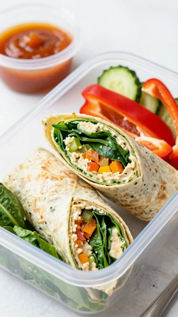 18 Healthy Meal Prep Lunch Ideas for Busy Weeks - 5. Spinach & Hummus Wraps 1