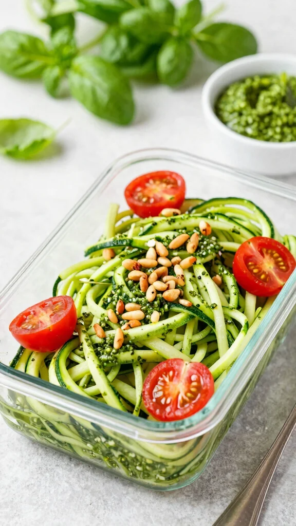 18 Healthy Meal Prep Lunch Ideas for Busy Weeks - 9. Zucchini Noodles with Pesto 1