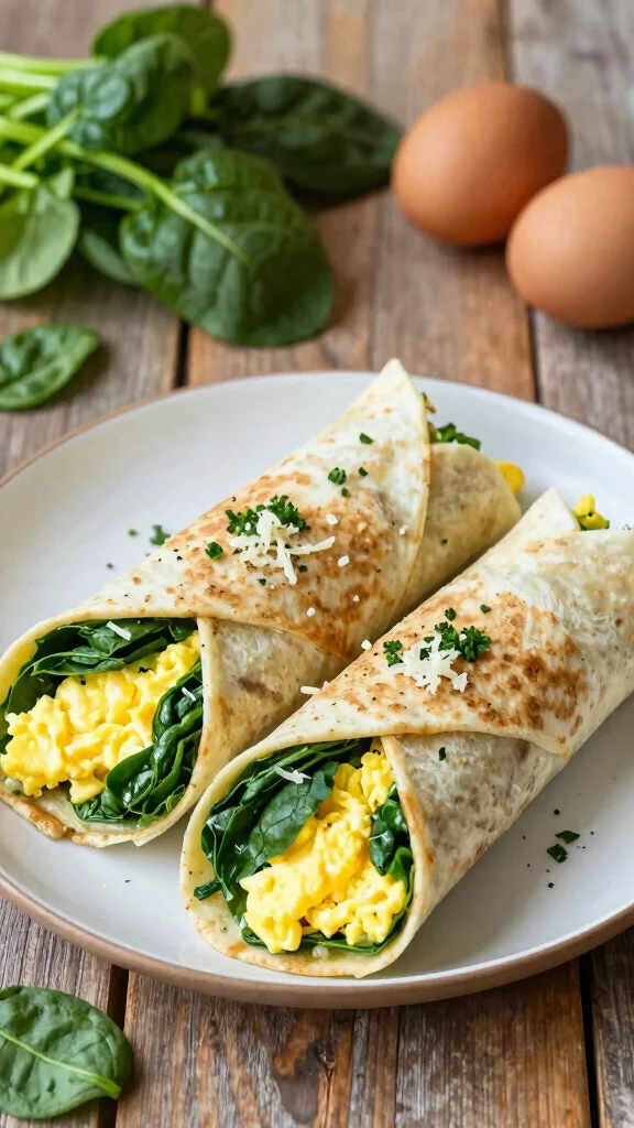 18 Quick and Easy Healthy Dinner Recipes for Busy Days - 11. Egg and Spinach Breakfast Wrap 1