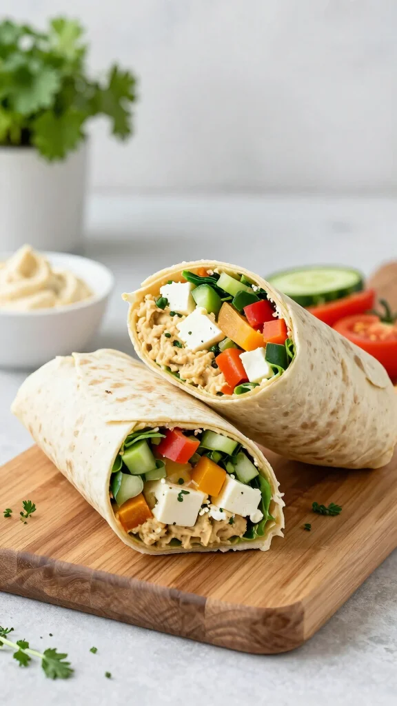 20 Easy and Healthy Lunch Ideas for Busy Days - 2. Mediterranean Wrap with Hummus and Veggies 1