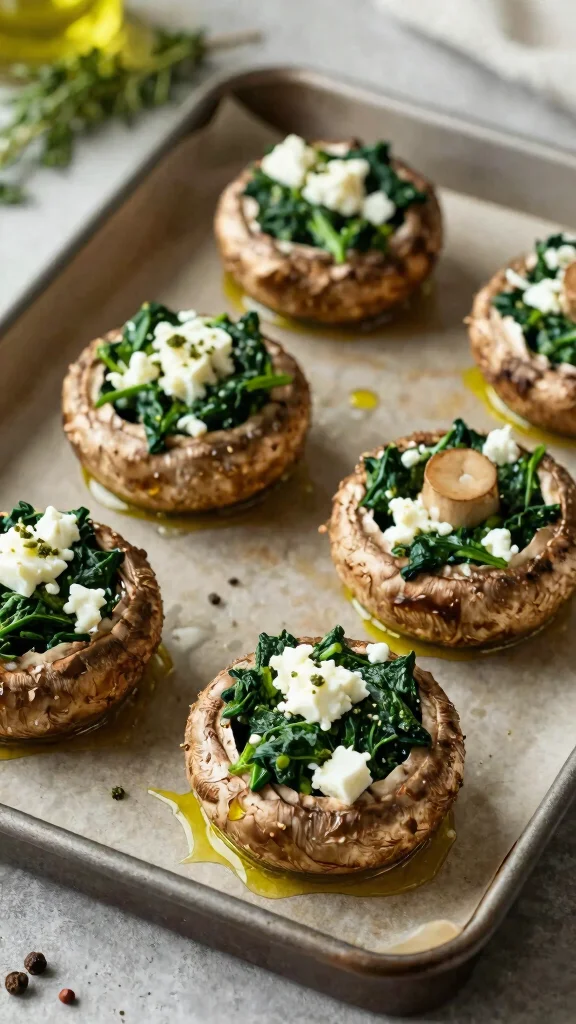 20 Easy and Healthy Lunch Ideas for Busy Days - 4. Spinach and Feta Stuffed Portobello Mushrooms 1