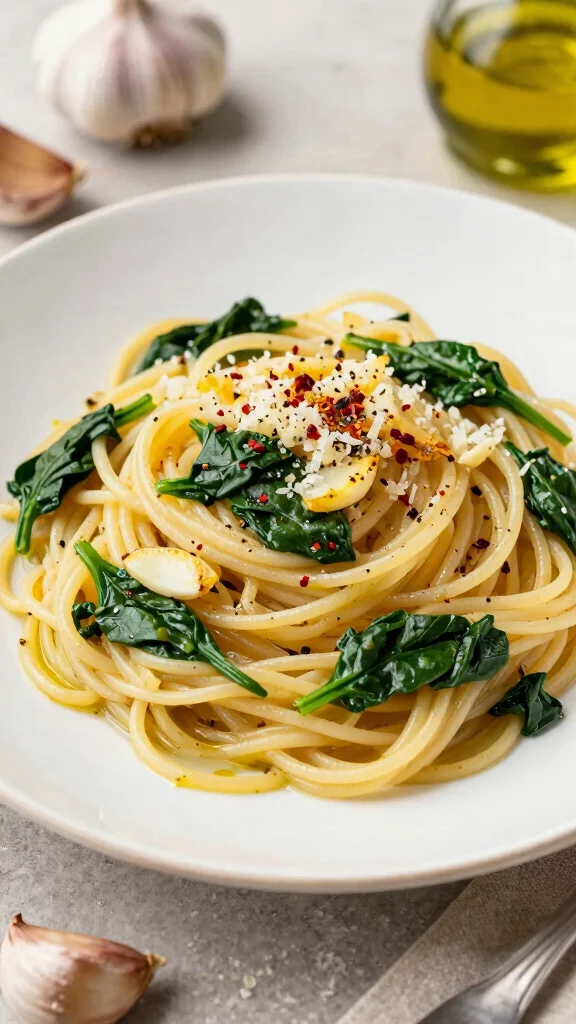 20 Healthy Dinner Recipes for Easy & Nutritious Meals - 20. Spaghetti Aglio e Olio with Spinach 1