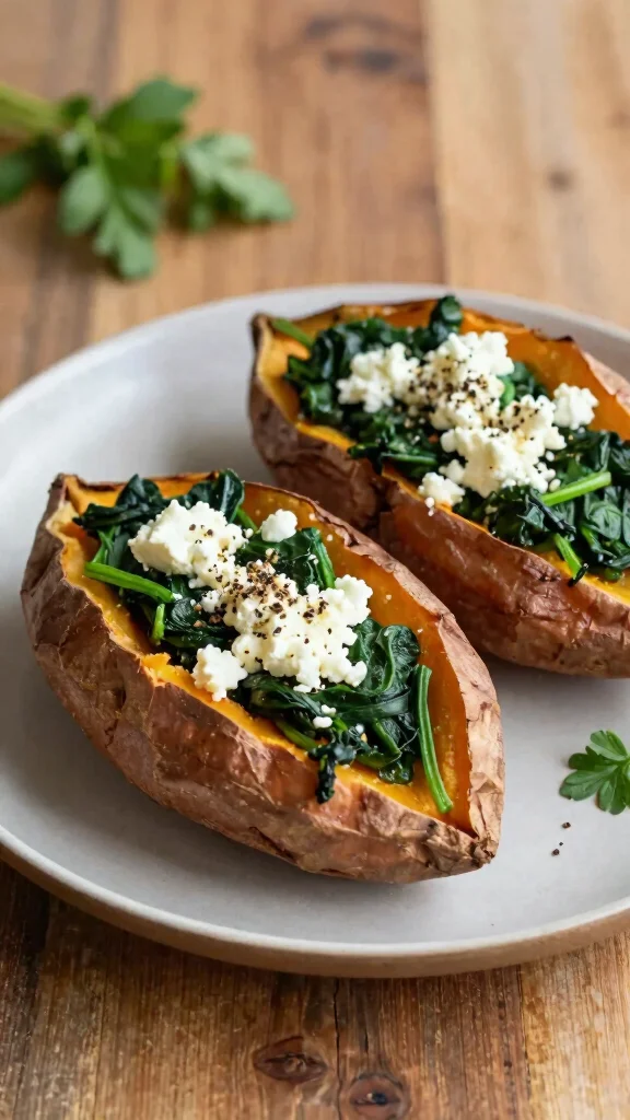 20 Healthy Lunch Ideas Easy & Quick to Make - 4. Spinach and Feta Stuffed Sweet Potatoes 1