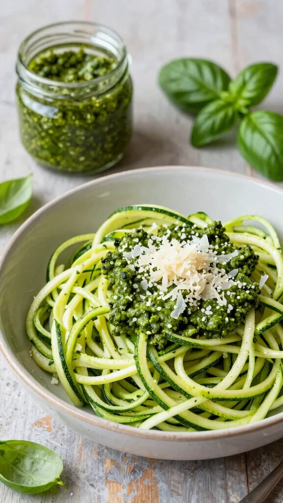 20 Healthy Lunch Ideas Easy & Quick to Make - 7. Zucchini Noodles with Pesto 1