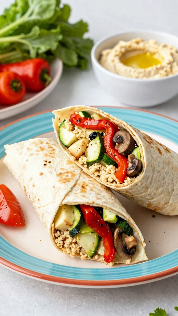 20 Healthy Lunch Ideas for Work: Easy & Meal Prep Friendly - 15. Roasted Veggie and Hummus Wrap 1