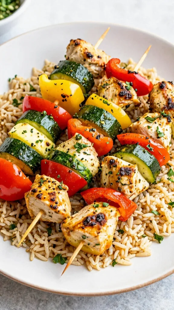 20 Healthy Lunch Ideas for Work: Easy & Meal Prep Friendly - 18. Pesto Chicken and Vegetable Skewers 1